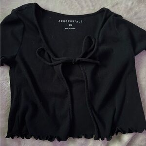 Aeropostale Black Tie-Front Blouse